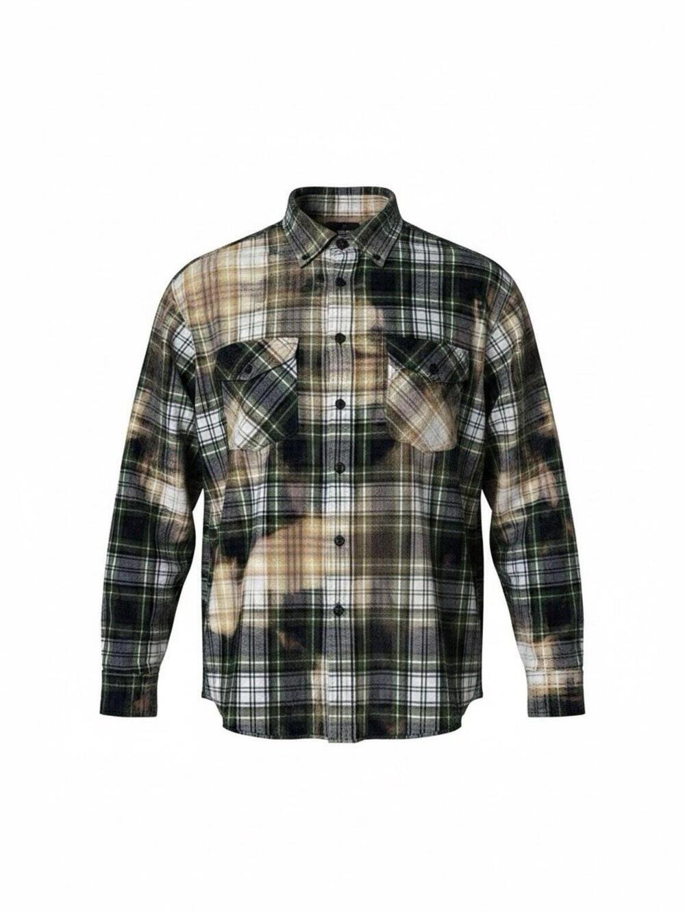 Flannel Shirt Men XL Green Roundtree York Art Dye